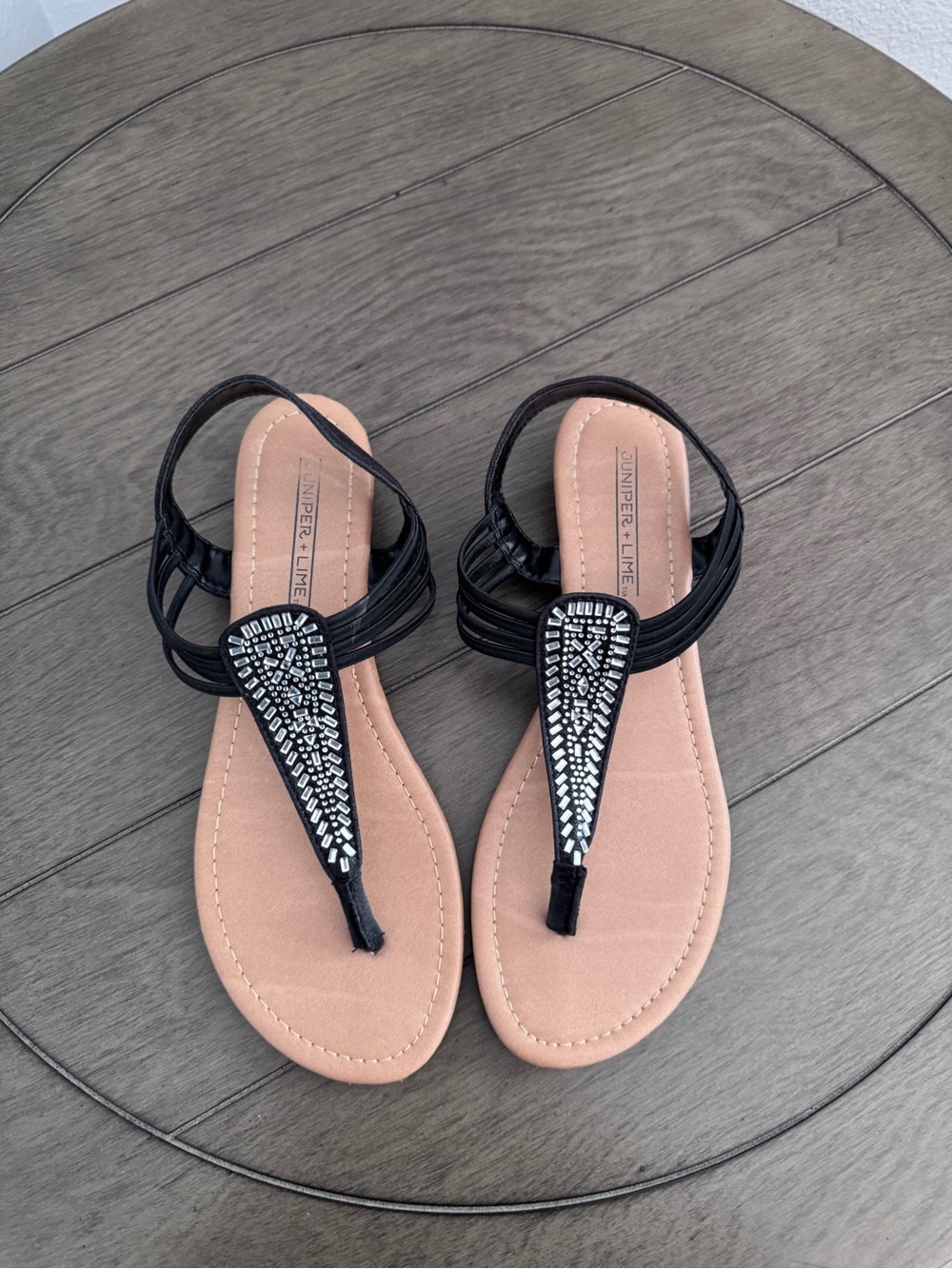 Black Embellished T-Strap Sandals
